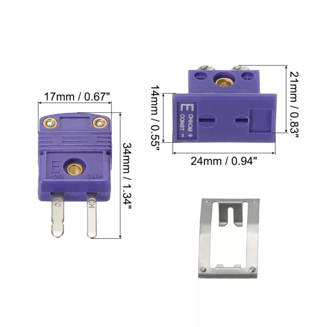 E Type Thermocouple Wire Connectors Male Plug with Panel Mount Mini Socket 2 Set 2