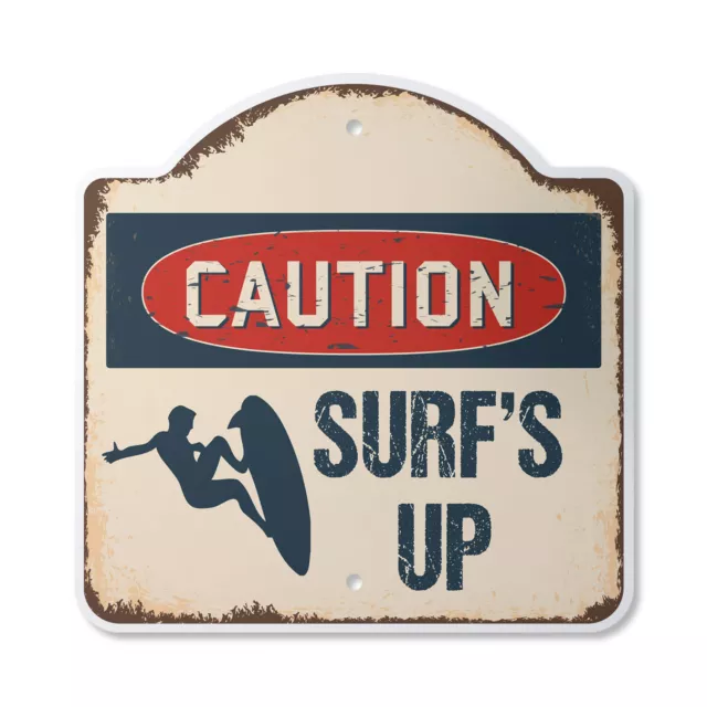 Surf's Up Caution Plastic Novelty Sign Surfboard Surfer Ocean