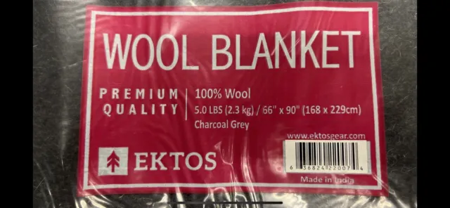 EKTOS 100% Wool Blanket,  Char Gray  Warm& Heavy 4 lbs, Large Washable 66"x90"