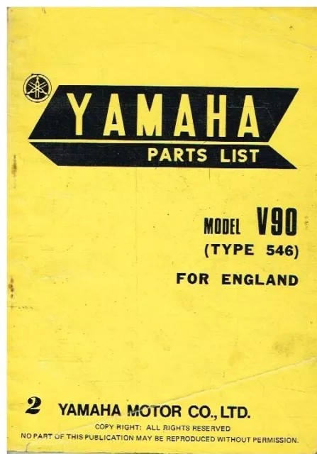 Yamaha V90 (Type 546) : Uk Spec 1976 Factory Parts Catalogue (Handbook Format)