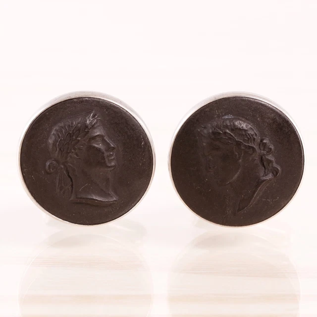 Vintage Sterling Silver Wedgewood Greek Roman Emperor Cameo Cufflinks