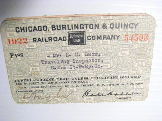 Railroad Company Pass 1922  Chicago Burlington & Quincy