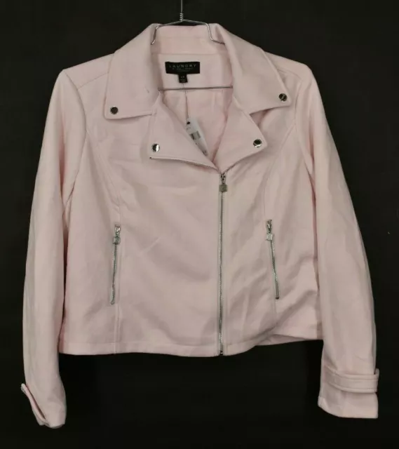 Laundry By Shelli Segal Womens Pink Faux Suede Moto Jacket Spread Collar L