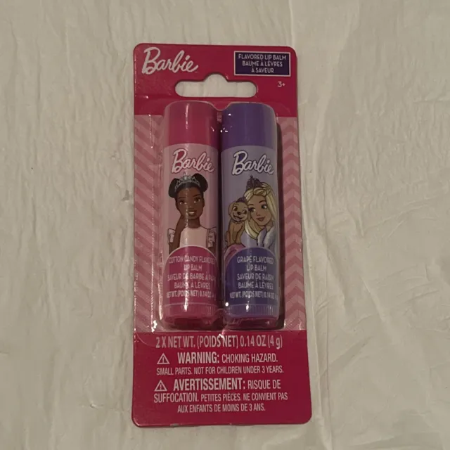 Barbie Cotton Candy & Grape Flavored Lip Balm 0.14 Oz. Each Tube, New