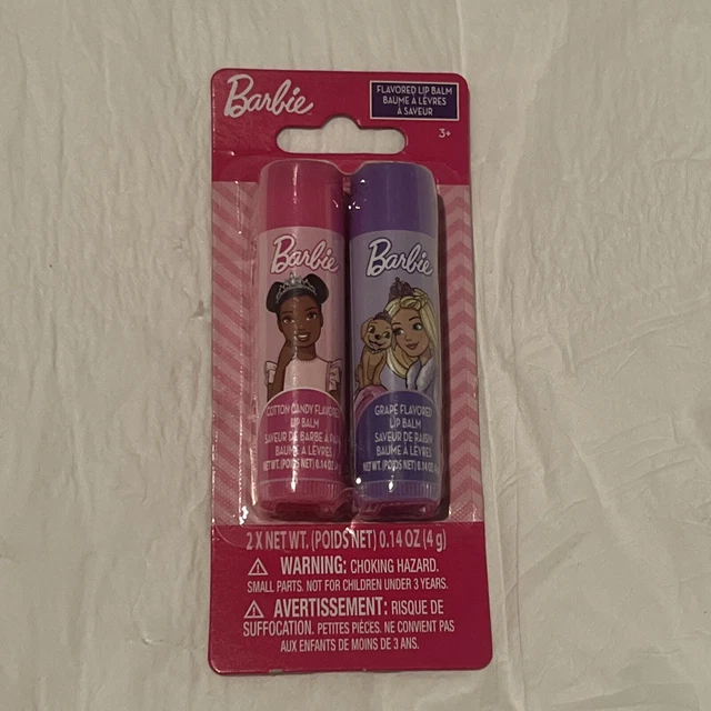 Barbie Cotton Candy & Grape Flavored Lip Balm 0.14 Oz. Each Tube, New