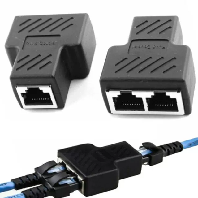 RJ45-Splitter Adaptador Lan Ethernet Cable 1-2 Salidas Dual Hembra Pu <