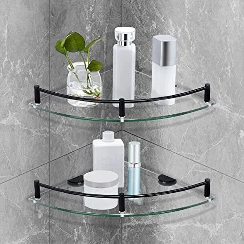Bathroom Glass Corner Shelf Tempered Glass Floating Shower Shelves Sham