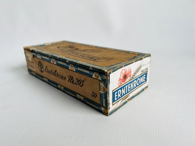 Erntekrone Nr. 203 ABZ Zigarrenkiste aus Holz Antik um 1900 Vintage tin Zigarren