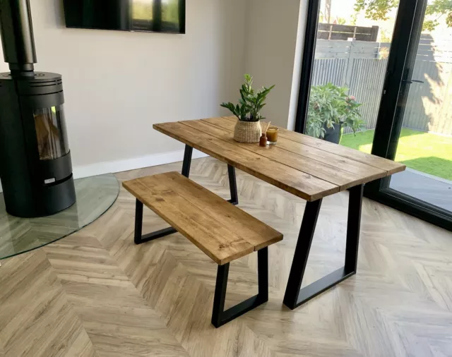 Rustic Dining Table  Square/Trapeze Steel Legs .Industrial Style.