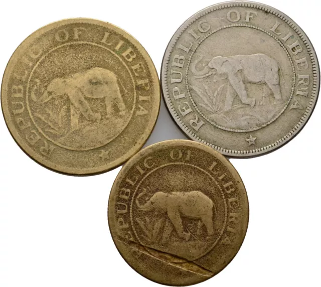 Liberia Cents 3 Stück   Original Münze Elefant #XKT287