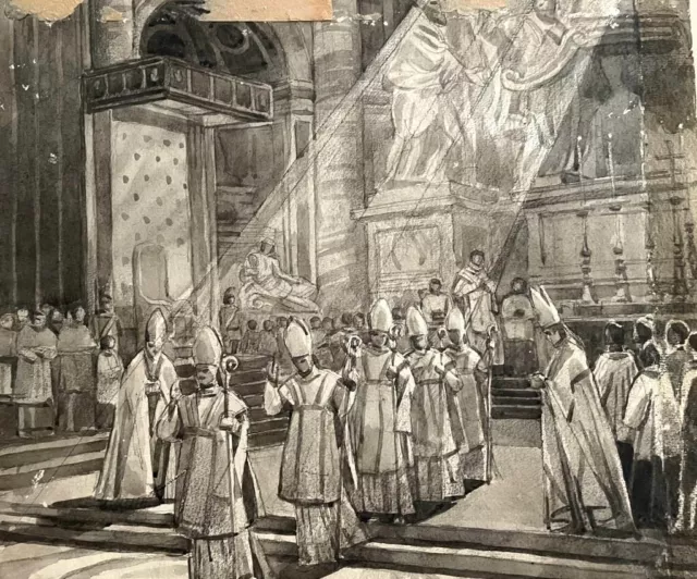 Corrado Mezzana, Processione, 1926 Firmata - Maggiore Illustratore Francobolli