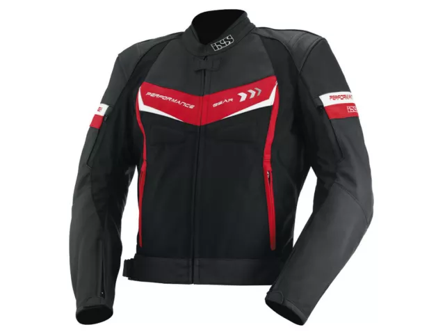 iXS Motorradjacke Rockford | Schwarz-Rot-Weiß | Jacke aus Leder und Textilgewebe