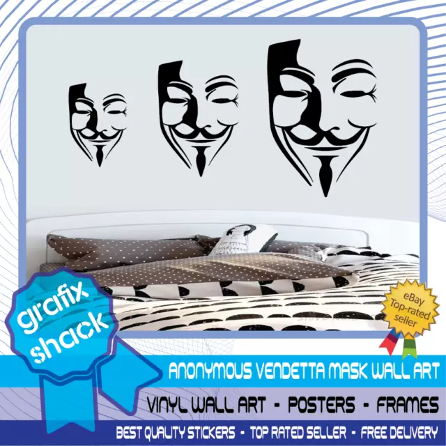 ANONYMOUS MASK Guy Guido Fawkes V for Vendetta sticker decal vinyl wall art  V1