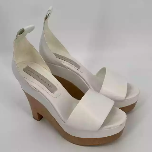 Stella McCartney Wooden Wedge Platform Heels Shoes White Leather Size 37 7