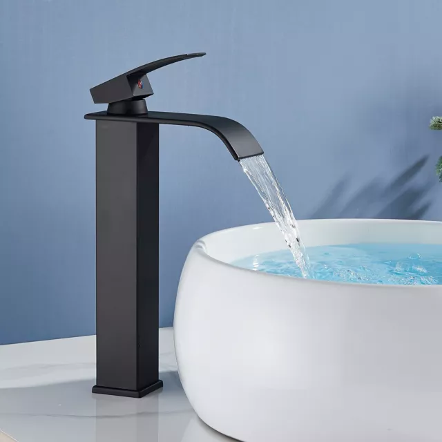 Grifo de lavabo Monomando Cascada Grifo para Baño Grifo de Cuenca Negro palanca