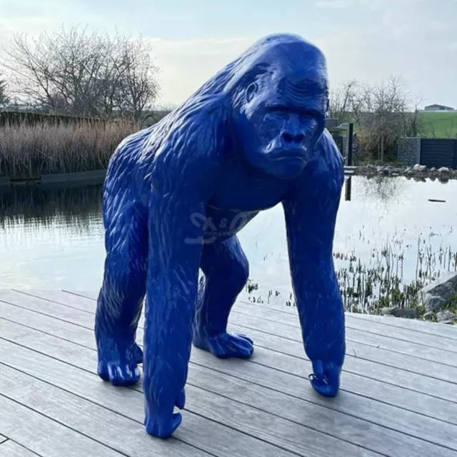 Deko GORILLA stehend blau 130 cm lebensgroß Garten Tier Figur AFFE ZOO SERENGETI