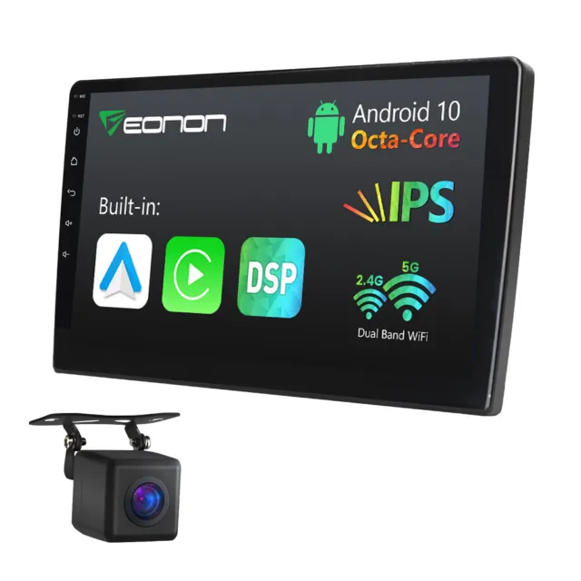 CAM+Double Din CarPlay Android Auto 10 9" IPS Car Stereo GPS Radio Bluetooth DSP