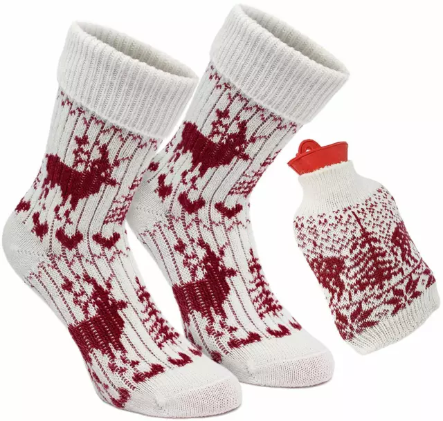 Chaussettes en tricot norvégiennes BRUBAKER avec bouteille d'eau chaude - prêtes à offrir