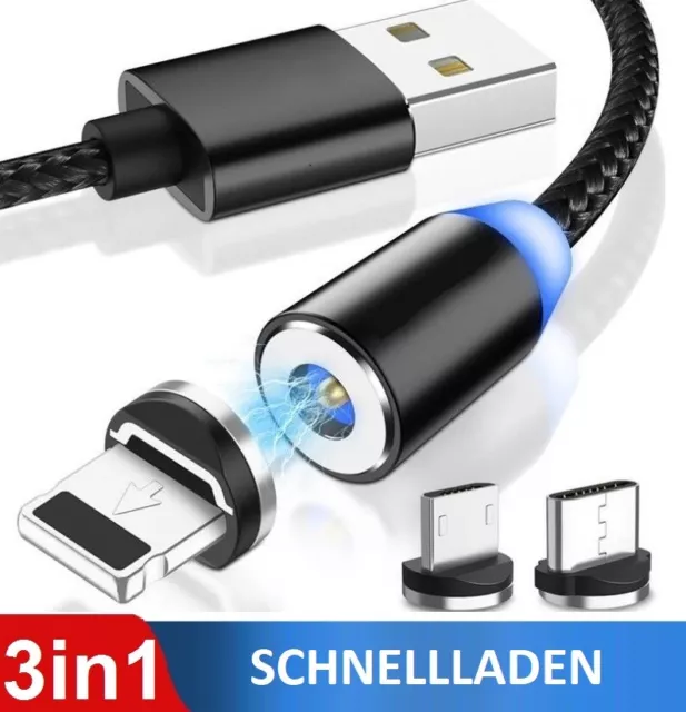 3 in 1 Magnet Ladekabel Universal Handy für iPhone Samsung Micro USB C Typ C LED