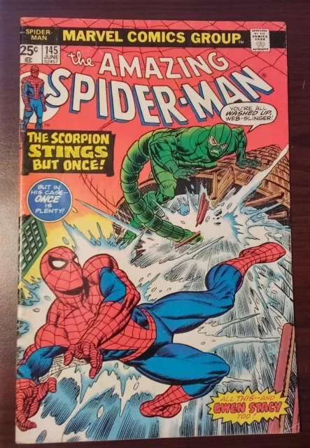 The Amazing Spider-Man #145, VF, 1975 Bronze Era Comic Book, Marvel Value Stamp!