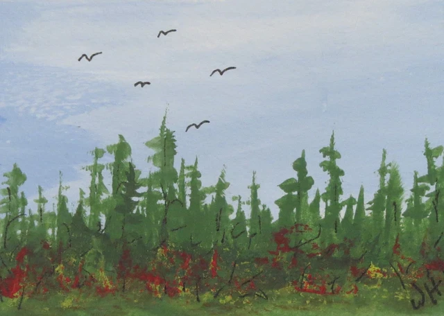 ACEO  Original Acrylics  "Woods Edge 2"   by Janet Hufnagle   ATC