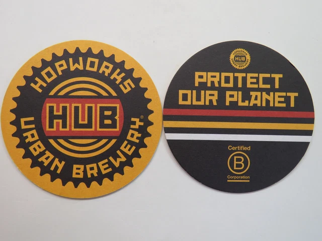 Beer Coaster: HUB ~ HOPWORKS URBAN Brewery, "B" Corporation ~ Portland, OREGON