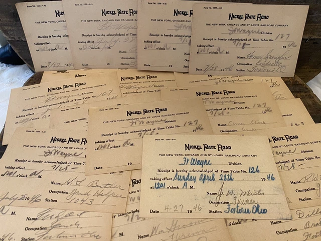 Nickel Plate Road Railroad Company Ephemera Receipts Lot of 20 Ft. Wayne 1940’s