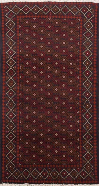 All-Over Geometric Balouch Afghan Oriental Area Rug Hand-Knotted Wool Carpet 3x5