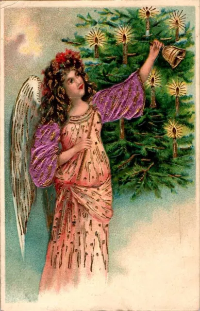 Ak Weihnachten Prägedruck Engel Mit Weihnachtsbaum Col. 1908