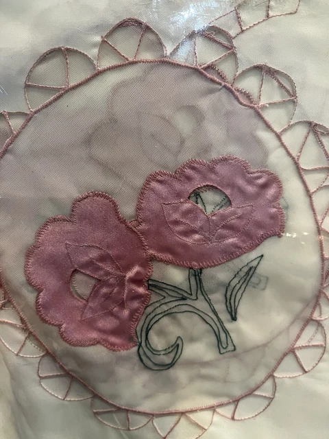 Tablecloth Rose Applique on white cloth 54 X 72 inches rectangular New in Bag