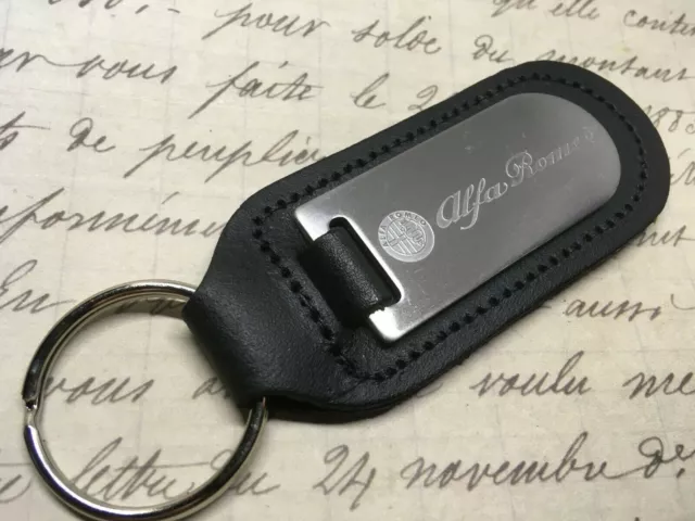 Alfa Romeo Black Leather Key Ring Fob Etched Blind Stelvio Mito Giulia Giuletta.