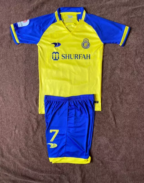 Brand New Cristiano Ronaldo #7 Al Nassr Home Uniform for Kids CR7 Kit 2023/24