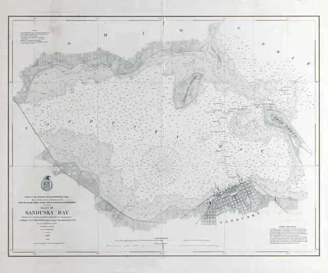 1892 Nautical Map of Sandusky Bay Lake Erie Ohio