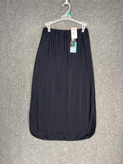 NWT Vanity Fair Women's Half Slip Black Size M Double Slit Midi Length