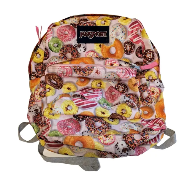 Jansport Super Break Pink Sprinkles DOUGHNUT Donut Print Large Backpack Bookbag