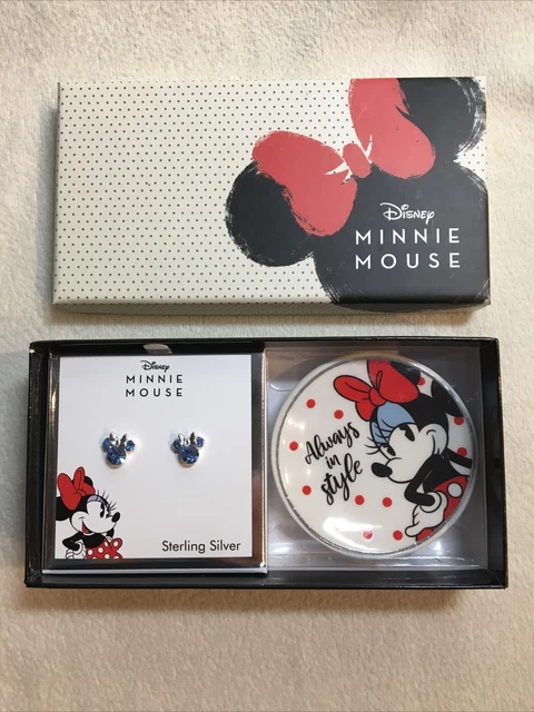 Disney Minnie Mouse Blue Crystal Stud Earrings in Sterling Silver Childrens New