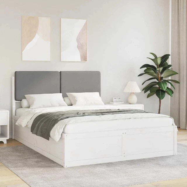 BED FRAME WITH Upholstered Headboard Light Grey 150 x 200 cm vidaXL £ ...