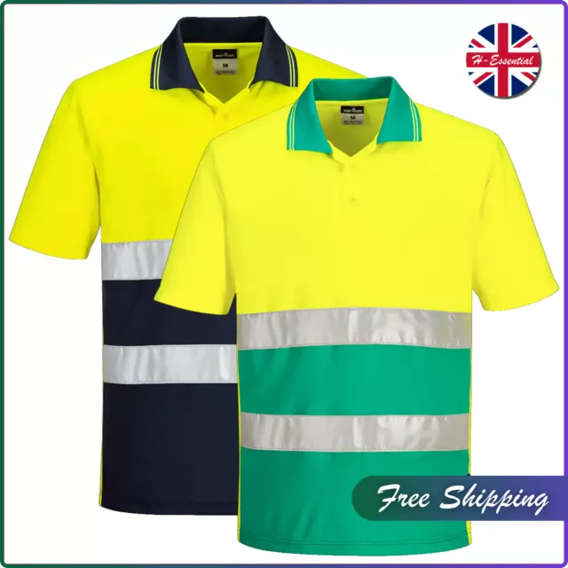 PORTWSET HI-VIS LIGHTWEIGHT Contrast Polo Shirt Short Sleeve Moisture ...