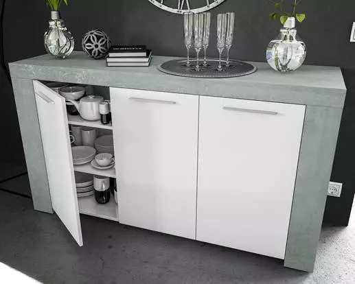 Credenza Moderna Tre Ante Bianco Opaco 2