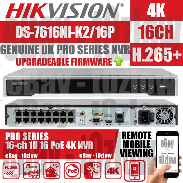 Enregistreur NVR 16CH 4K PoE Hikvision OEM - Jusqu'à 8MP, H.265, 16 Ports