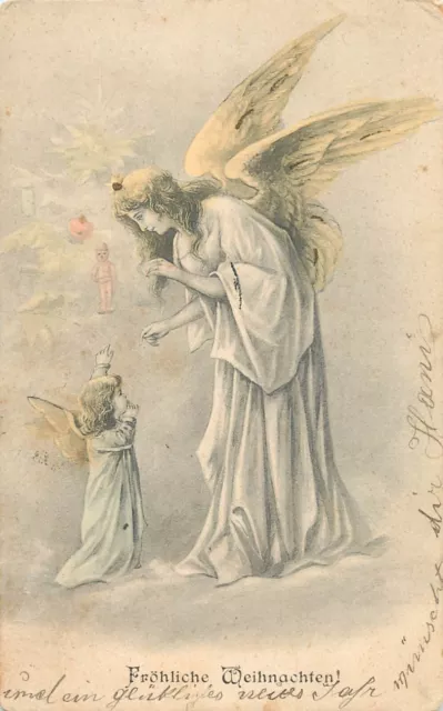 Christmas greetings postcard 1900s drawn angel