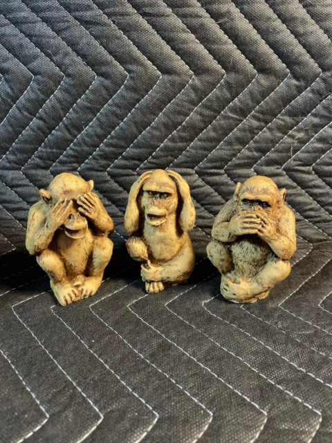 3 Wise Monkeys Vintage See, Speak, Hear No Evil Figurines Chimps 3.5” Set