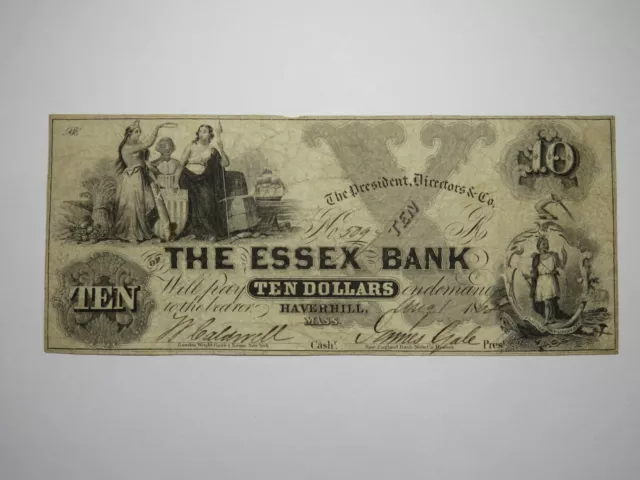 $10 1862 HAVERHILL Massachusetts MA Obsolete Currency Bank Note Bill ...