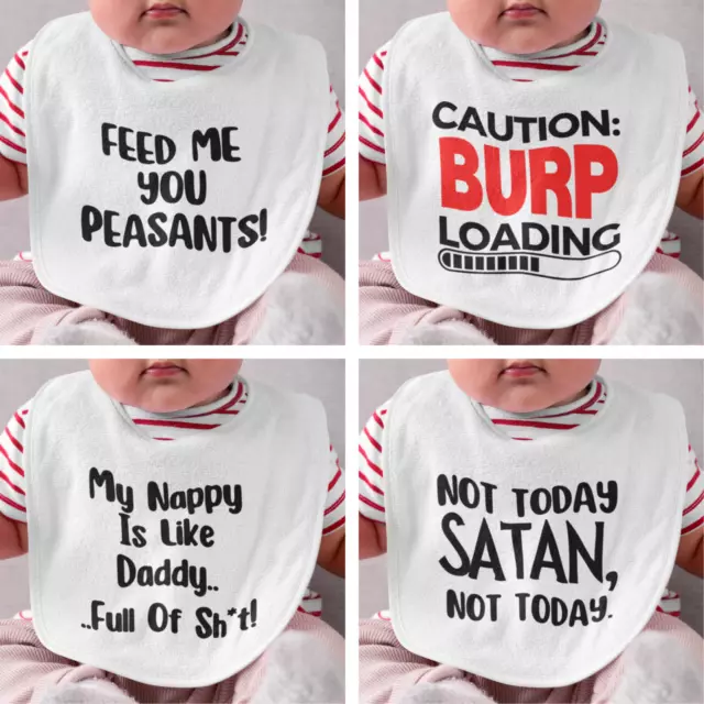 Funny Novelty Baby Bibs Designs / Baby Joke Gift Present / New Parents Gift