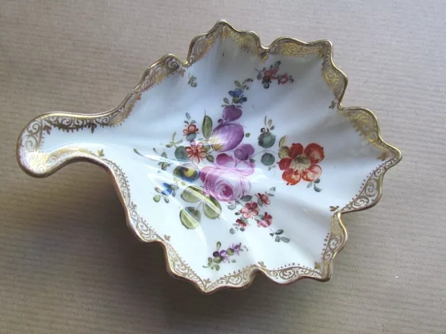 DRESDEN PORCELAIN FLORAL & GILT PICKLE DISH VINTAGE (Ref8217)