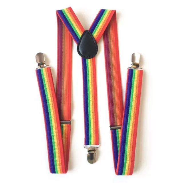 Colorful Striped Strap Rainbow Bib Pants Straps Clip Adult Unisex Suspenders Buc