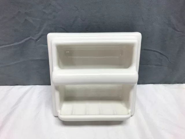 Antique VTG White Bathroom Tile Mount Deco Grab Bar Soap Holder Old 1568-23B