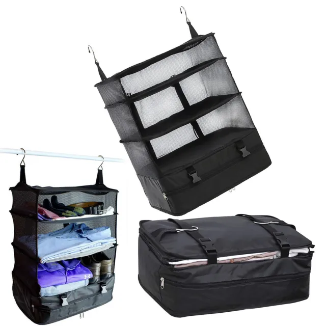 Foldable Hanging Shelves Travel Bag Organizer Suitcase Luggage Mesh Storage Bag