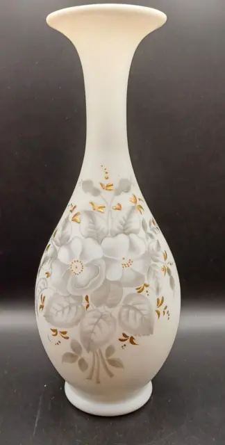 Antique Opaline Milk White Glass Victorian Hand Painted & Gold Gilded Flowers