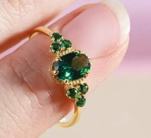3 CT OVAL Cut Emerald Created Wedding Ring 14K Yellow Gold Plated ...